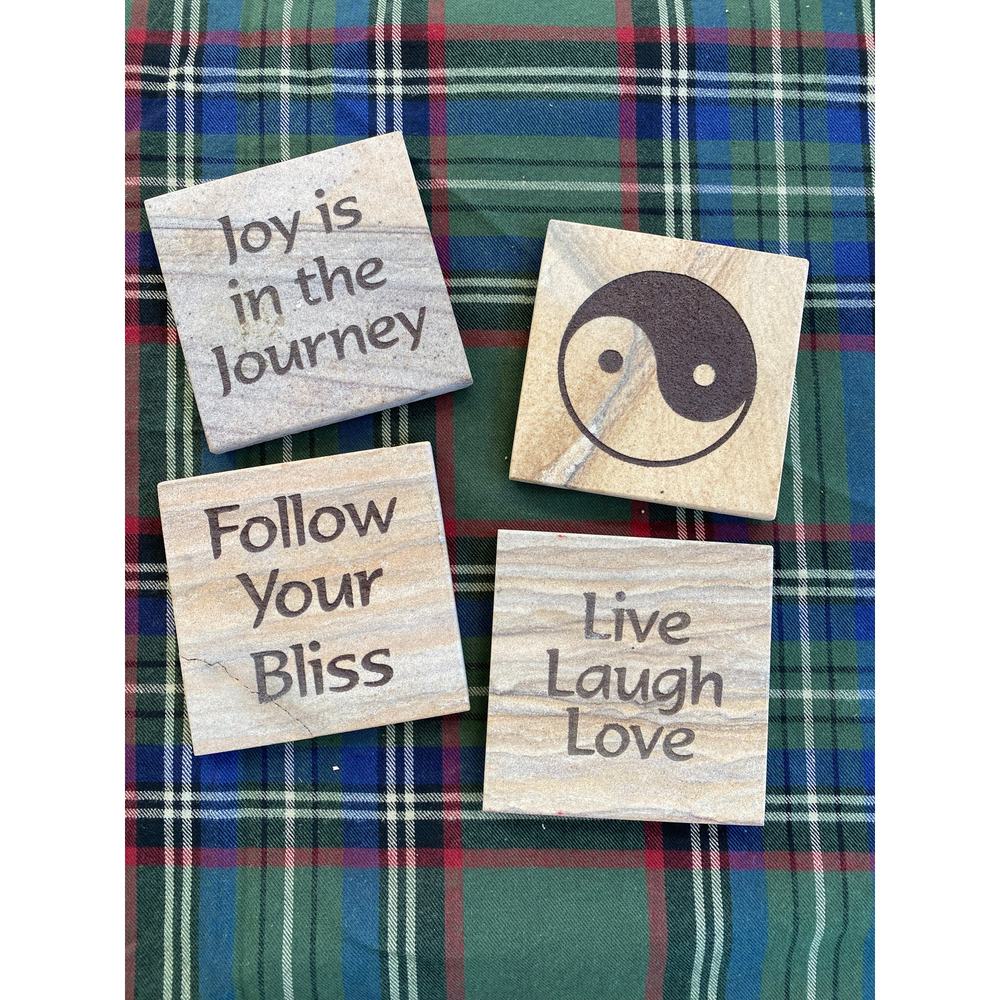 Set of 4 Yin Yang Good Vibes Cork-Backed‎ Stone Coasters